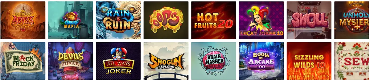 Online slot games grid featuring a variety of classic, joker, fruit, and adventure-themed slots